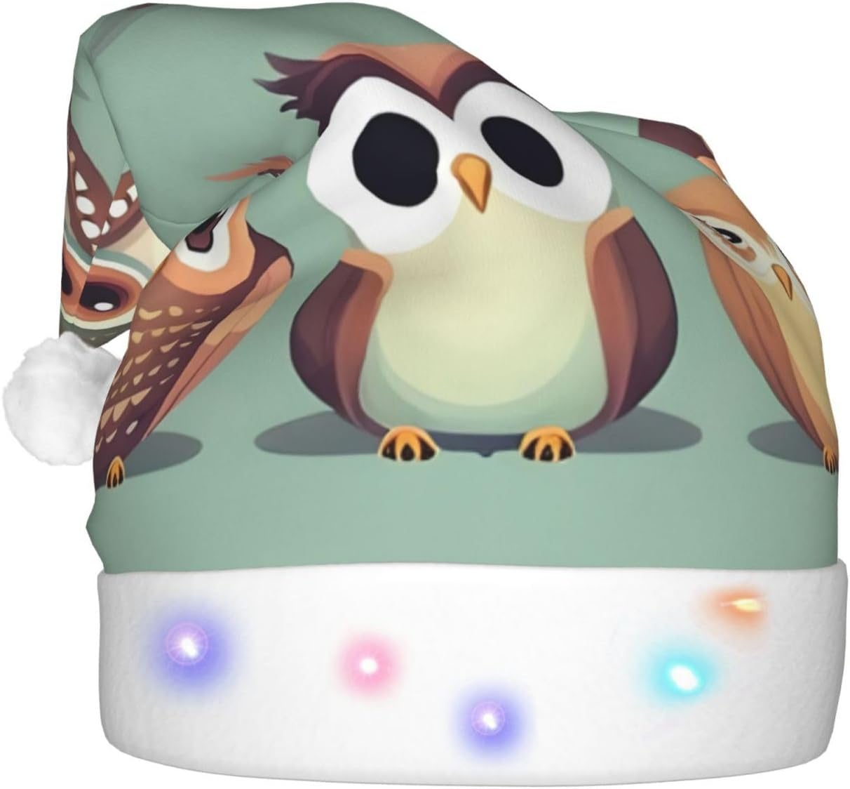 Qin Zheng Cartoon Owls LED Santa Hat for Christmas Party