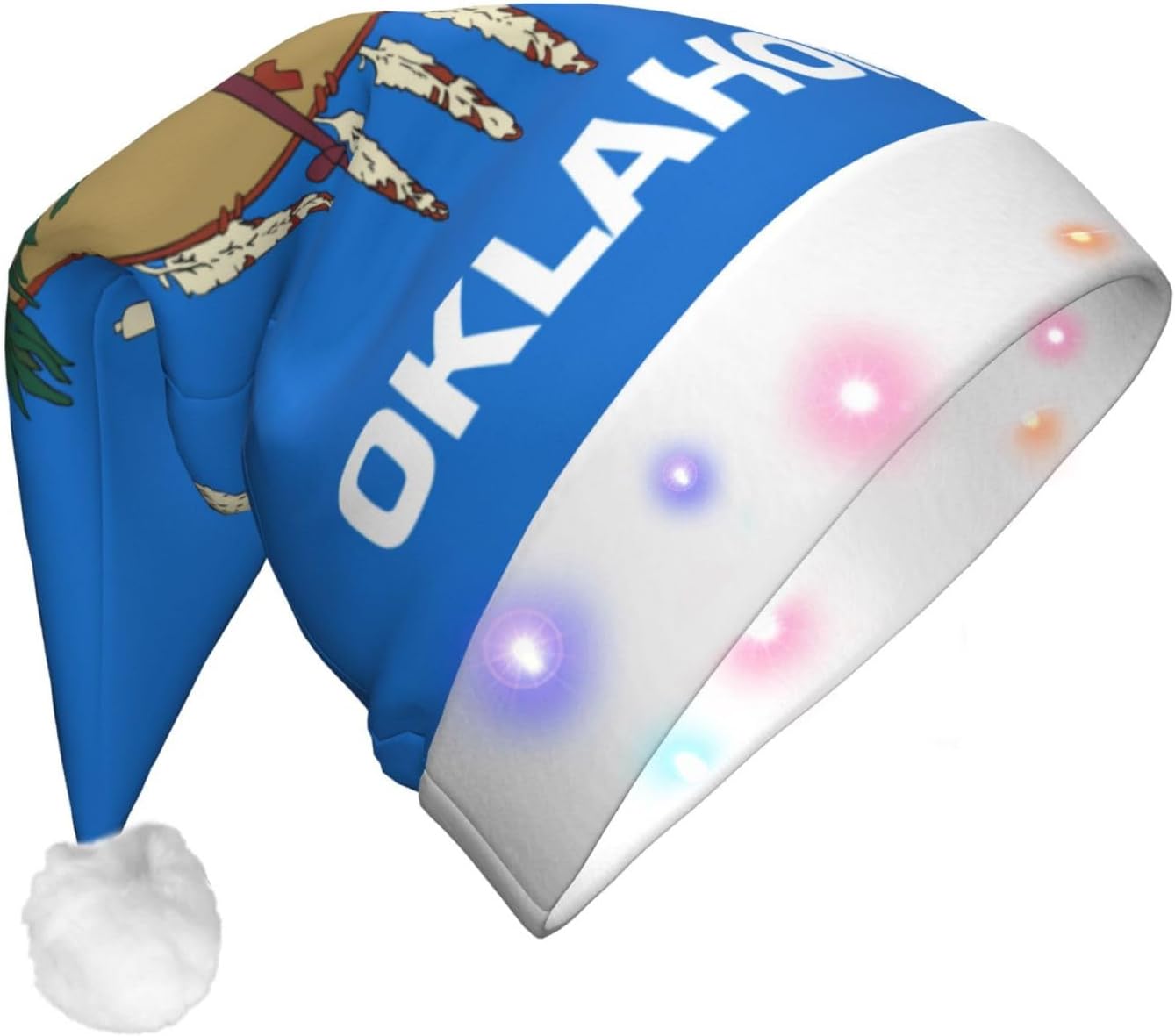 Oklahoma State Flag Christmas Hat with LED Lights 1