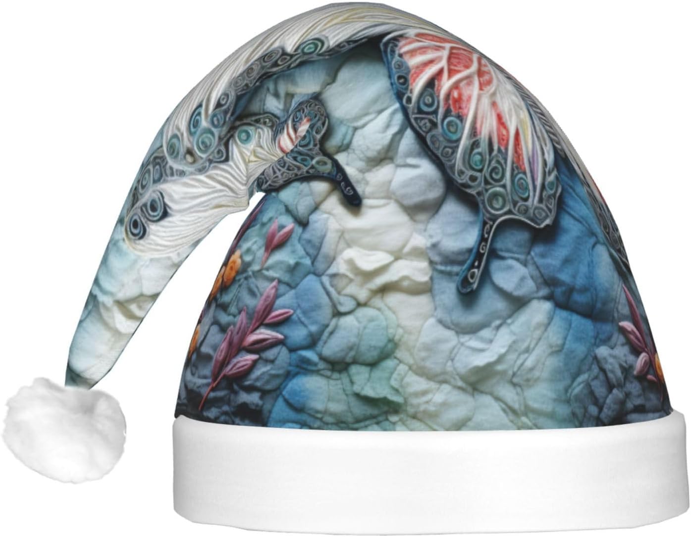 QinZheng Butterfly Stone Print LED Santa Hat for Adults