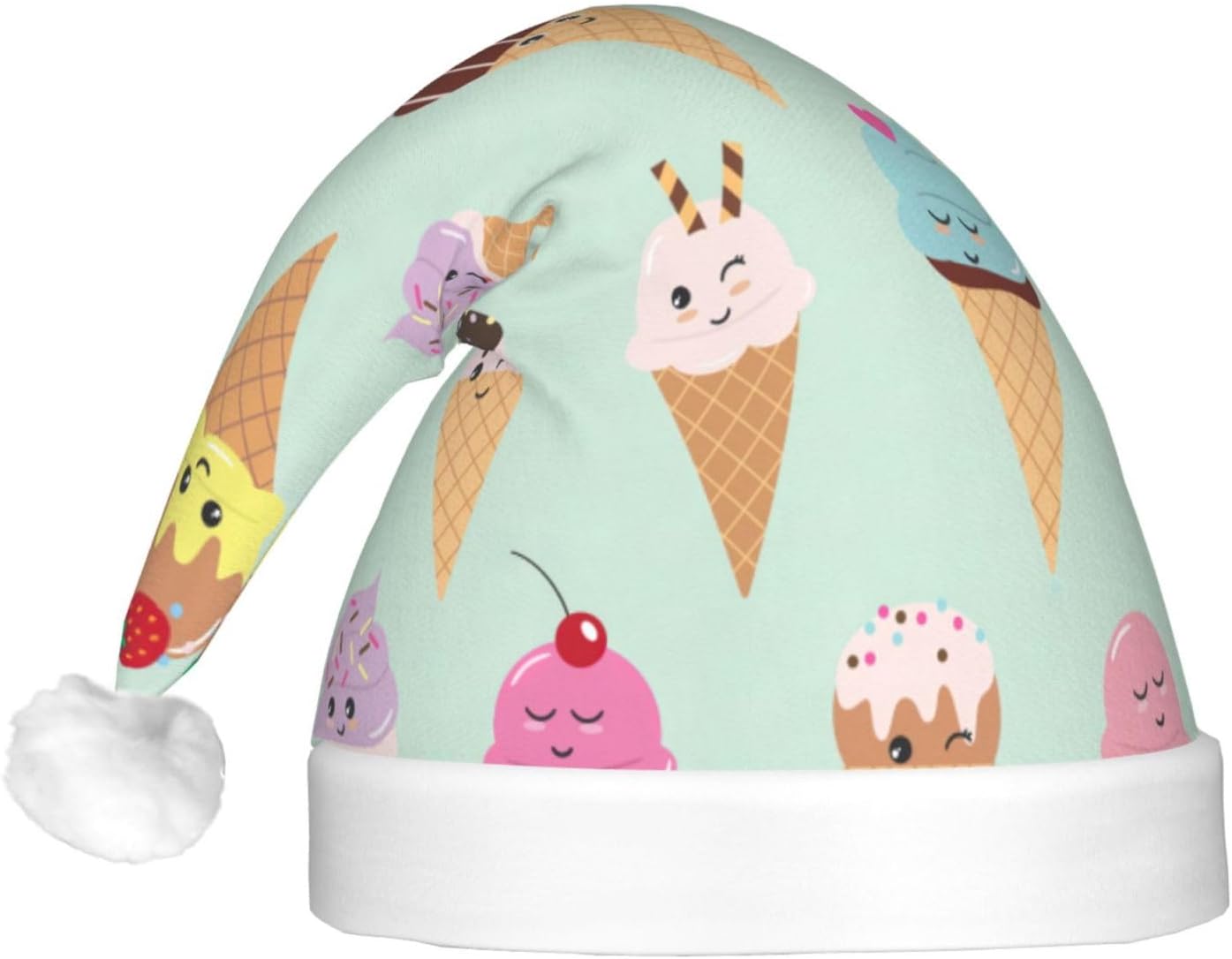 Ice Cream Cones Christmas Santa Hat Plush LED Light Up for Adults