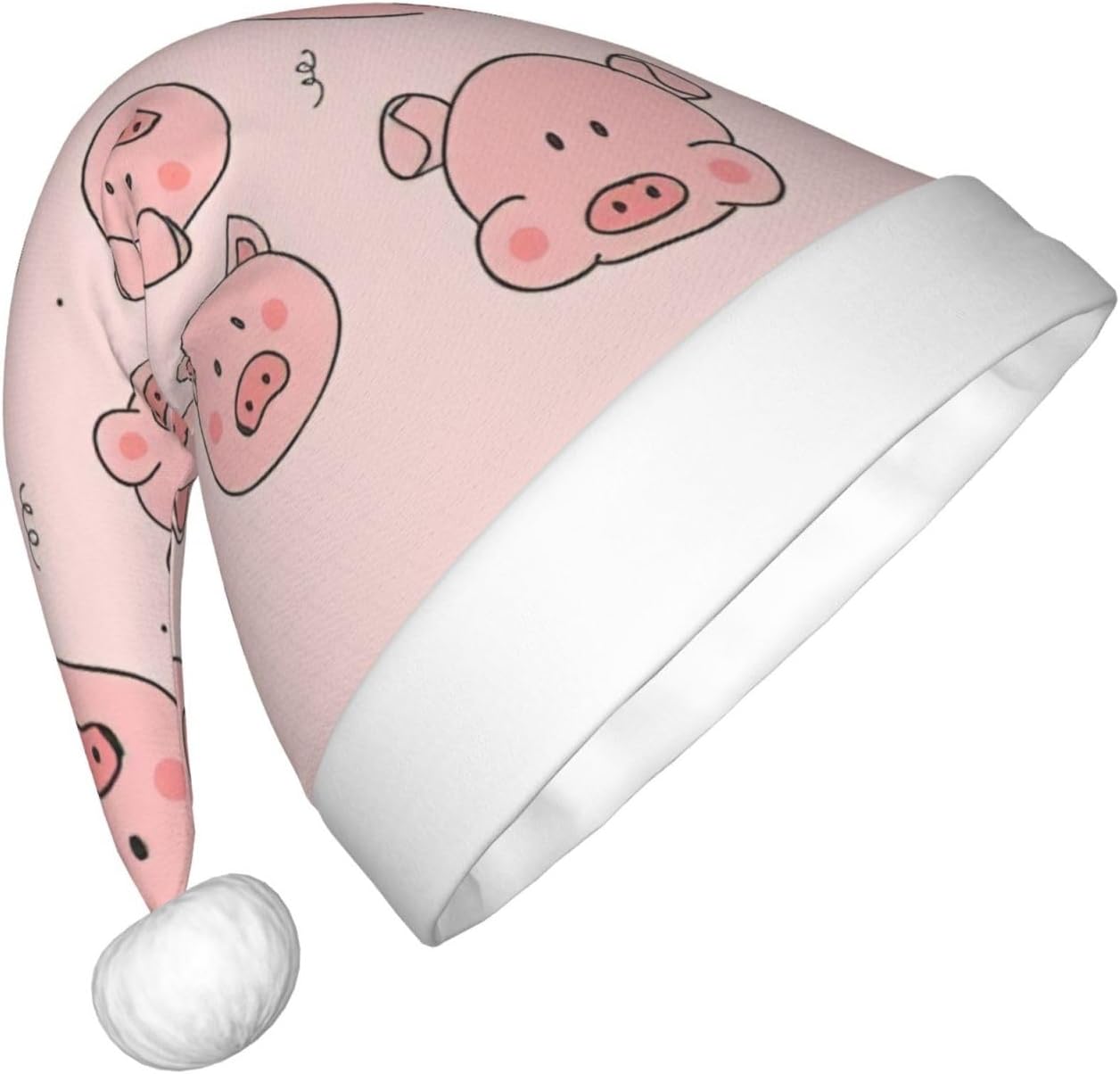 Pink Cute Pig Print Christmas Santa Hat Small Size