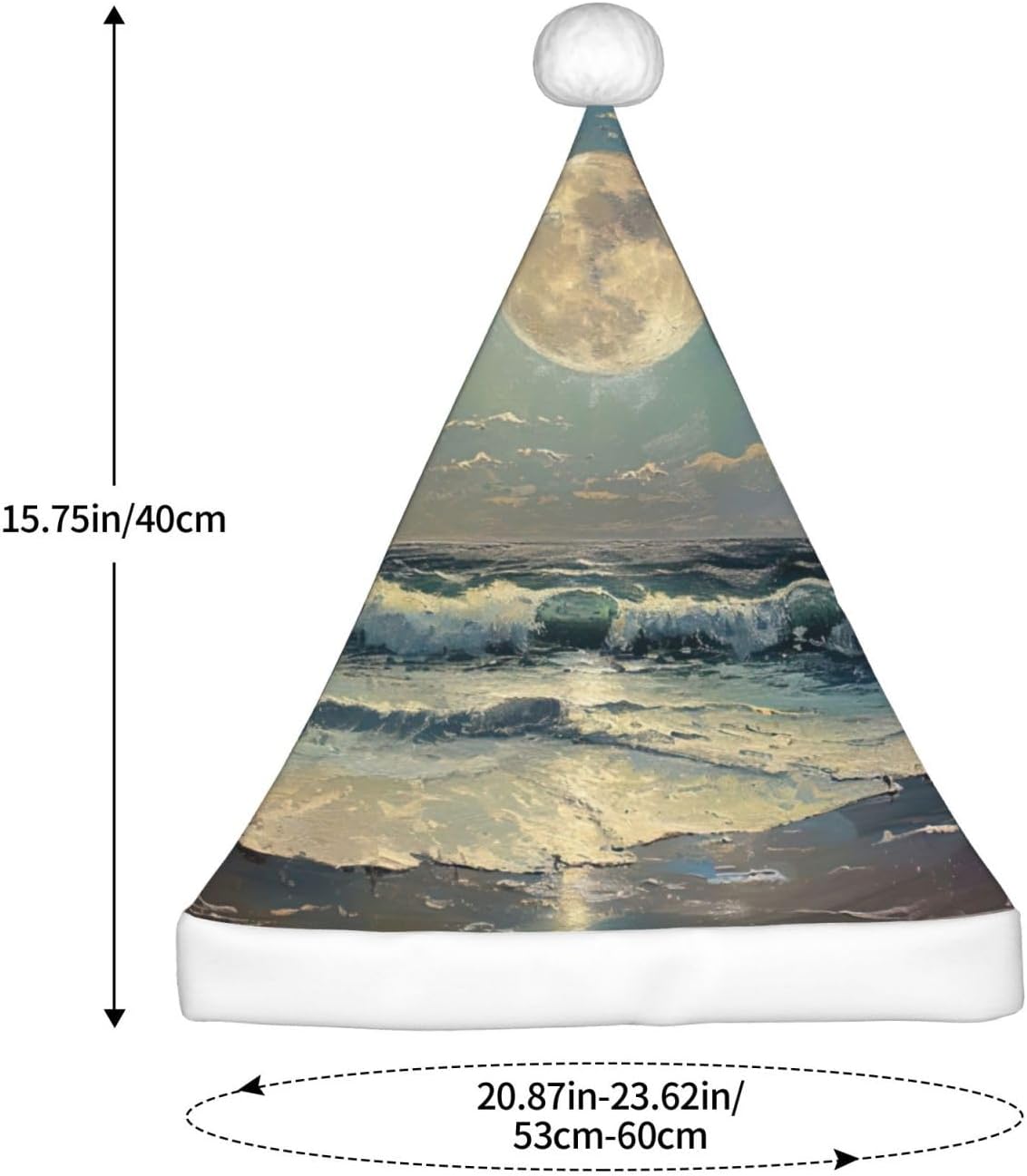 Moon and Sea Print Christmas Santa Hat Plush for Adults