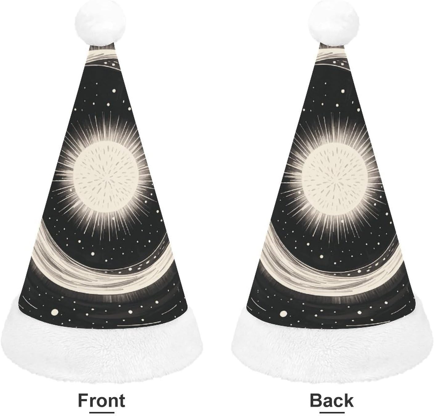 Santa Hat Black White Art Sun Moon Galaxy Christmas Party Headwear