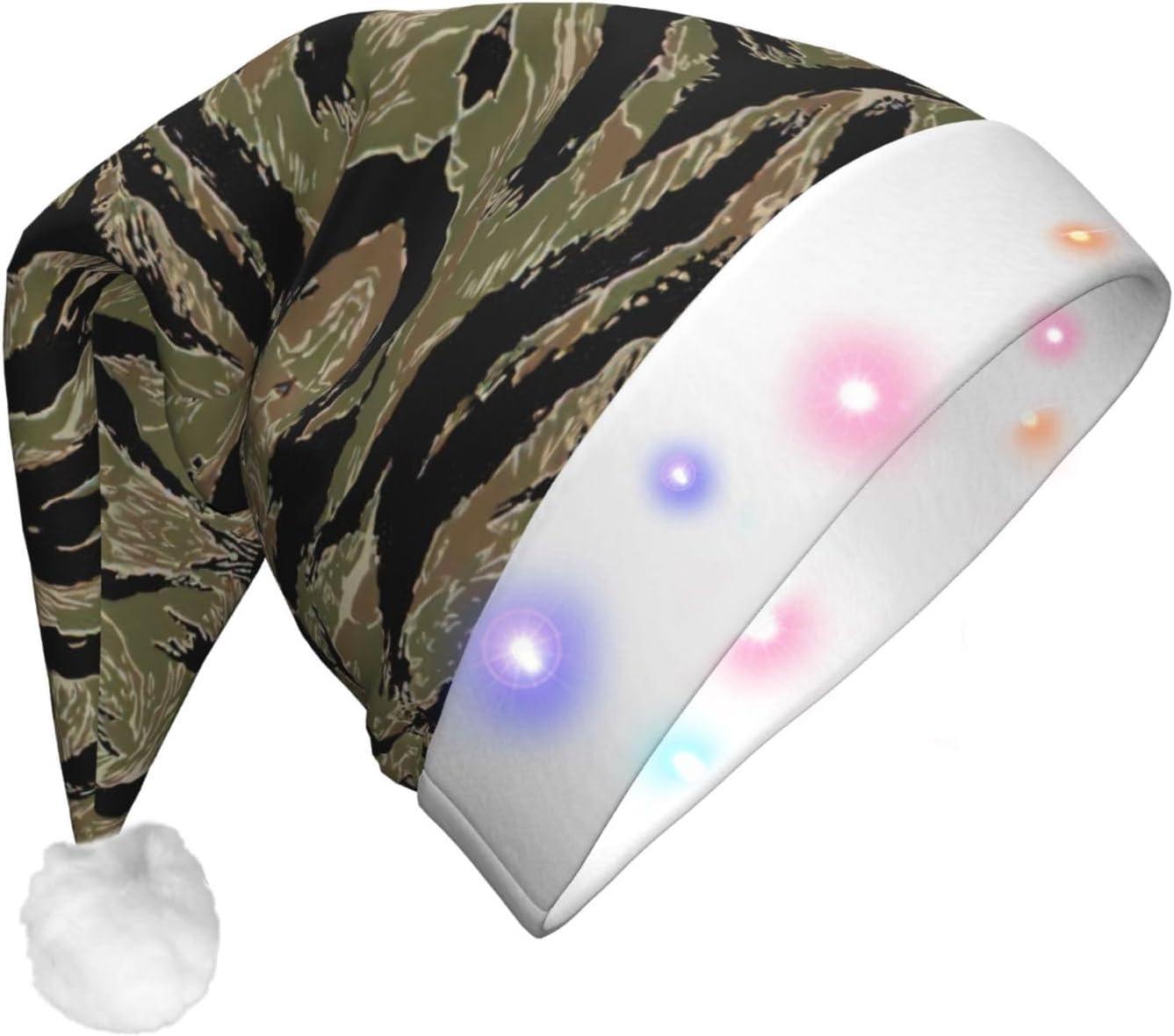 Tiger Stripe Camo Light Up Santa Hat for Adults 1