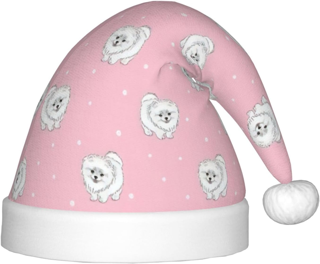 Pomeranians Puppies and Point Print Santa Hat Small Size