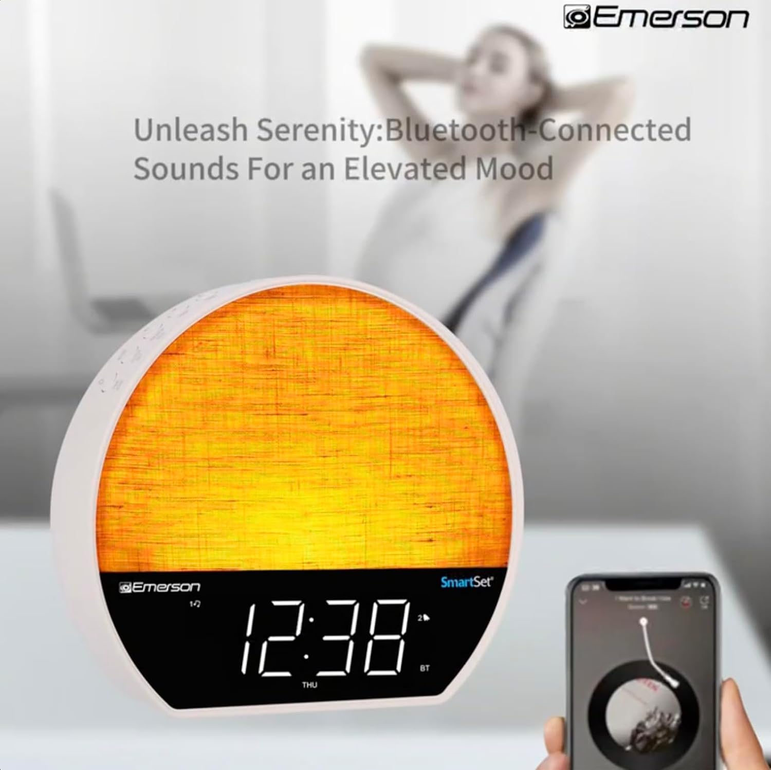 Emerson Sunrise Smartset Alarm Clock Radio with LED Display and Bluetooth