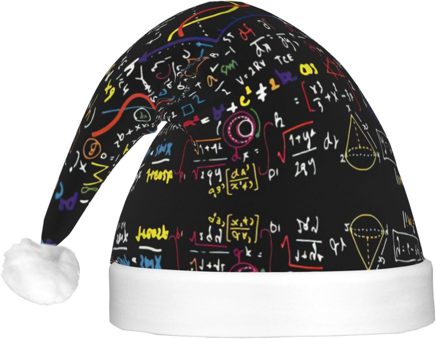 Math Formula Print LED Christmas Santa Hat Plush for Adults