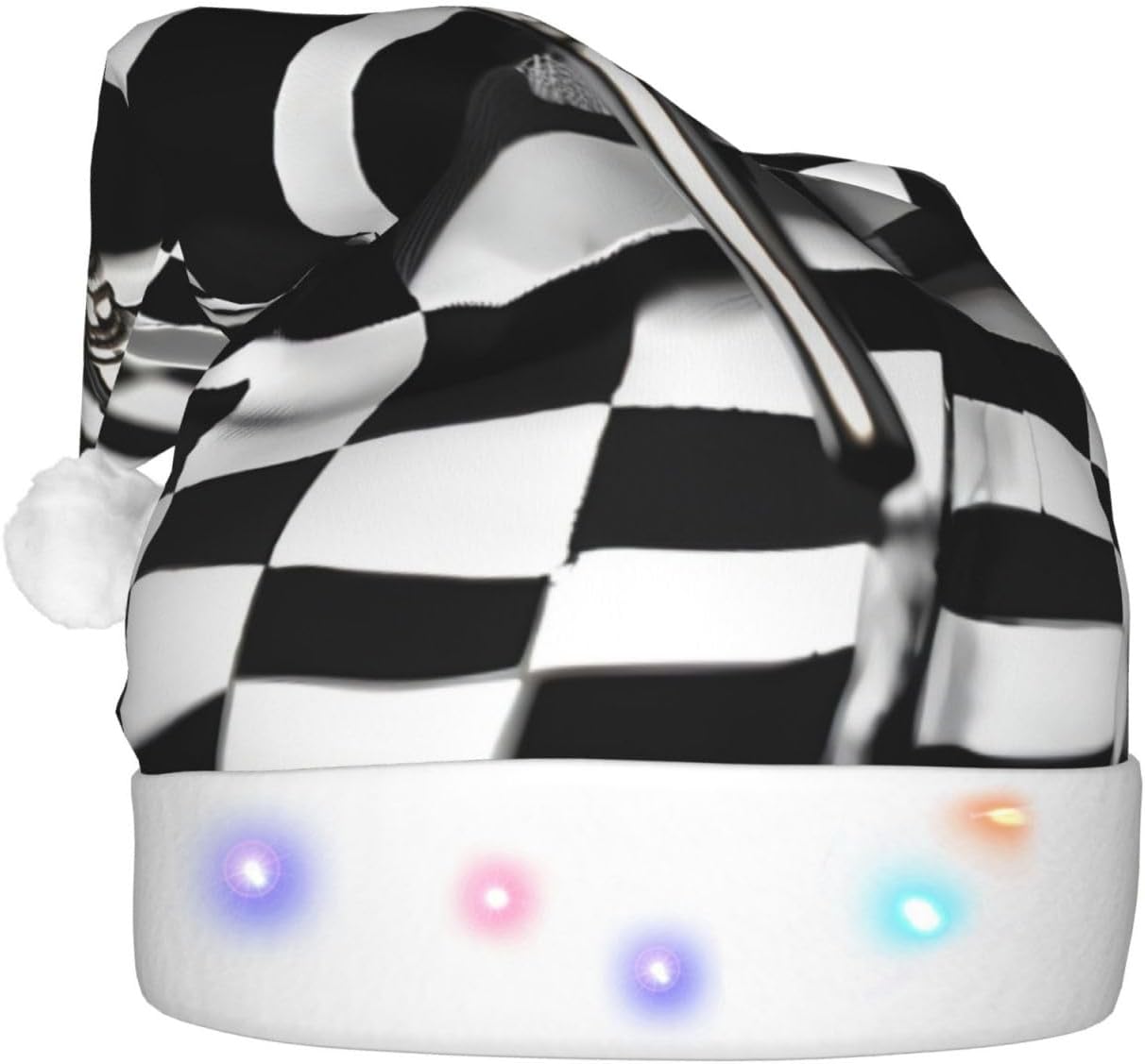 QinZheng LED Christmas Santa Hat with Checkered Flags Design
