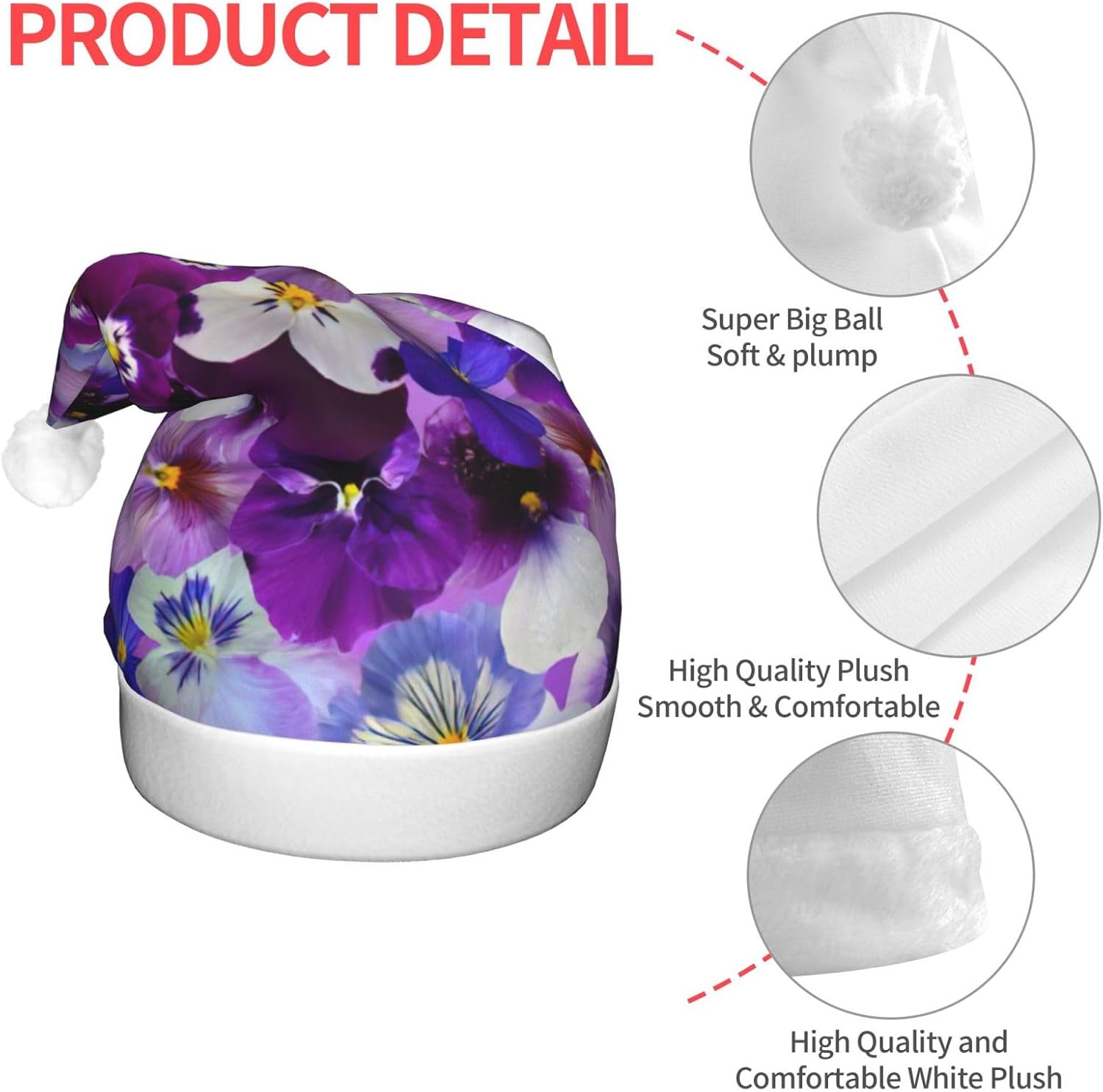 Purple Flower Print LED Christmas Hat Unisex Adult