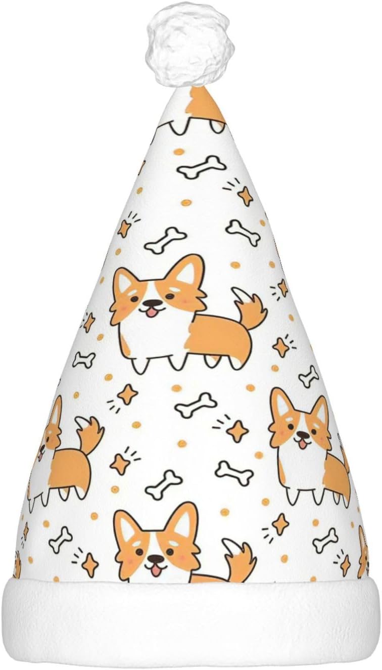 Dog Print Christmas Santa Hat Plush Light Up for Adult Party