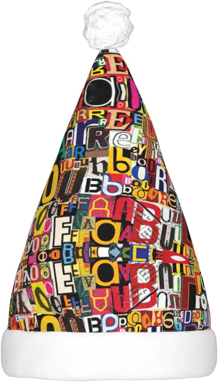 Letter Number Print Santa Hat Plush Light Up Winter Party Hat