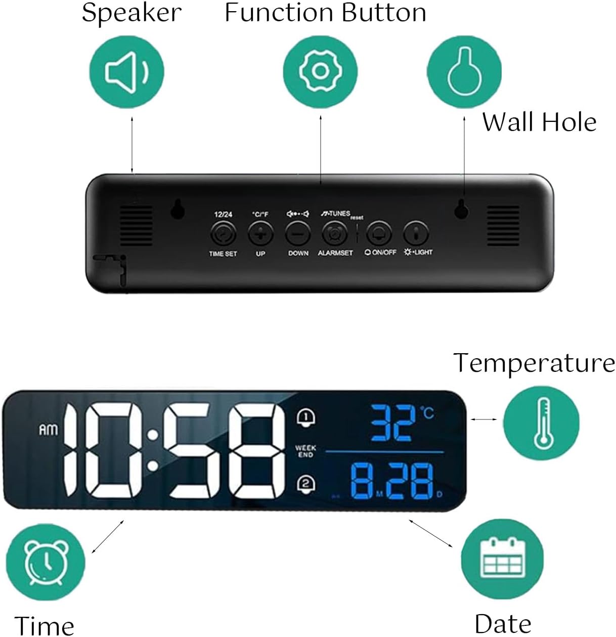 LED Alarm Clock with Voice Control and Dual Alarm