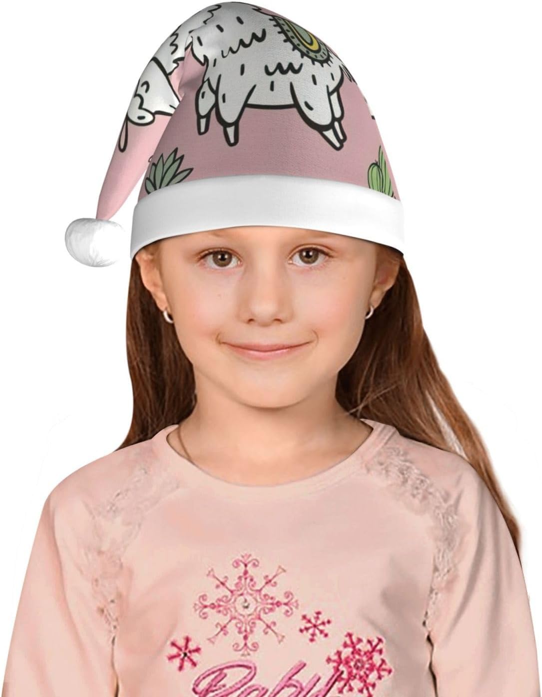 Alpaca and Cactus Print Christmas Santa Hat Small Size