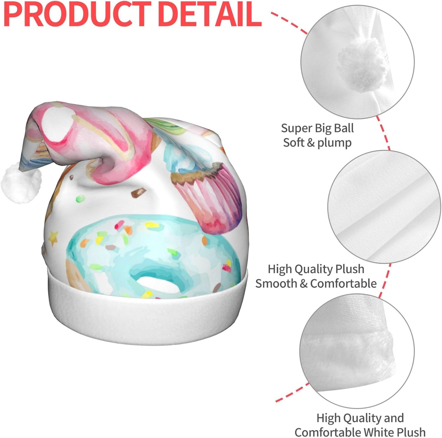 Cupcakes Donuts Muffins Sugar Print LED Christmas Santa Hat for Adults