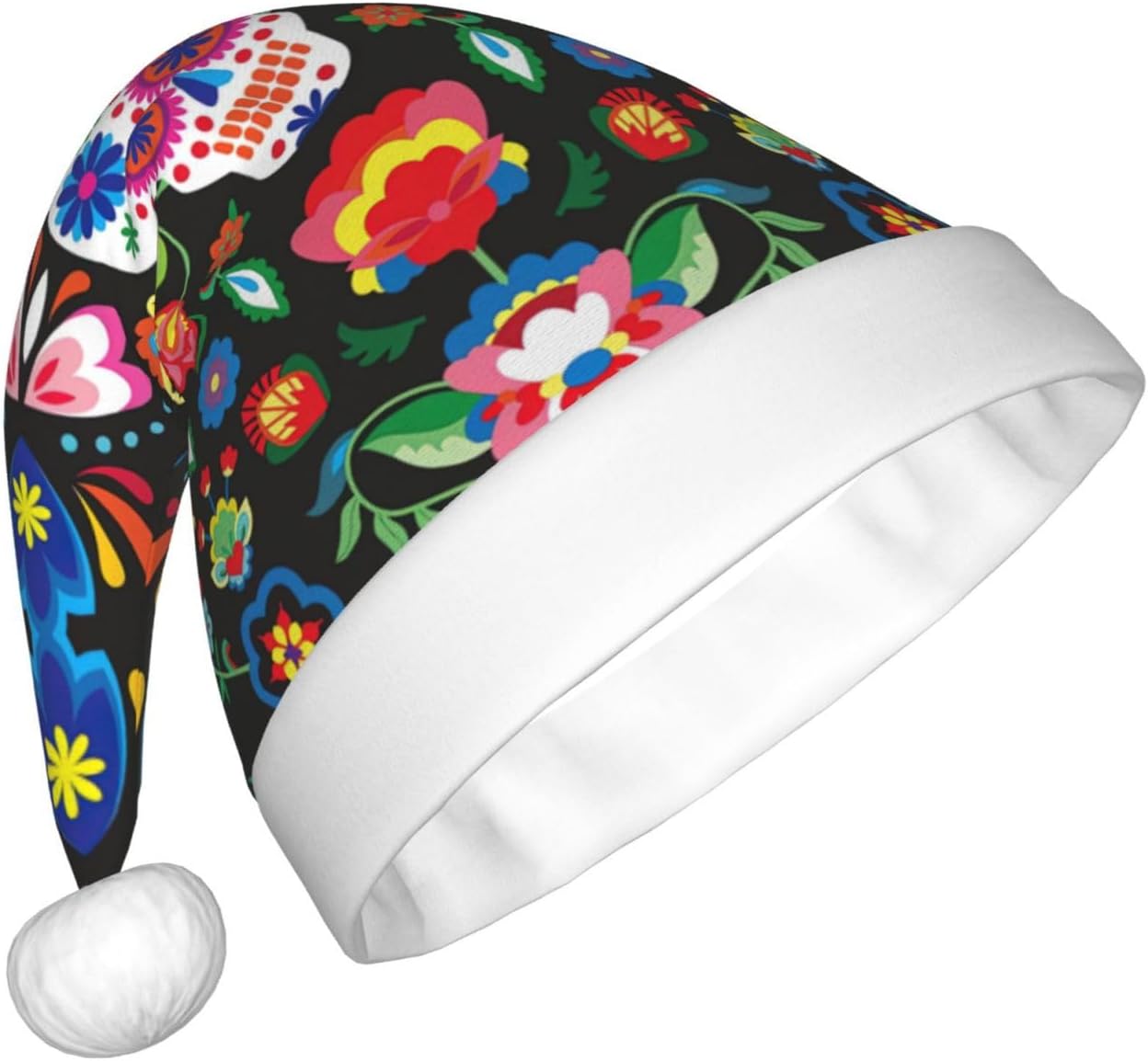 QinZheng Personalized Santa Hat with Skull and Flowers Print