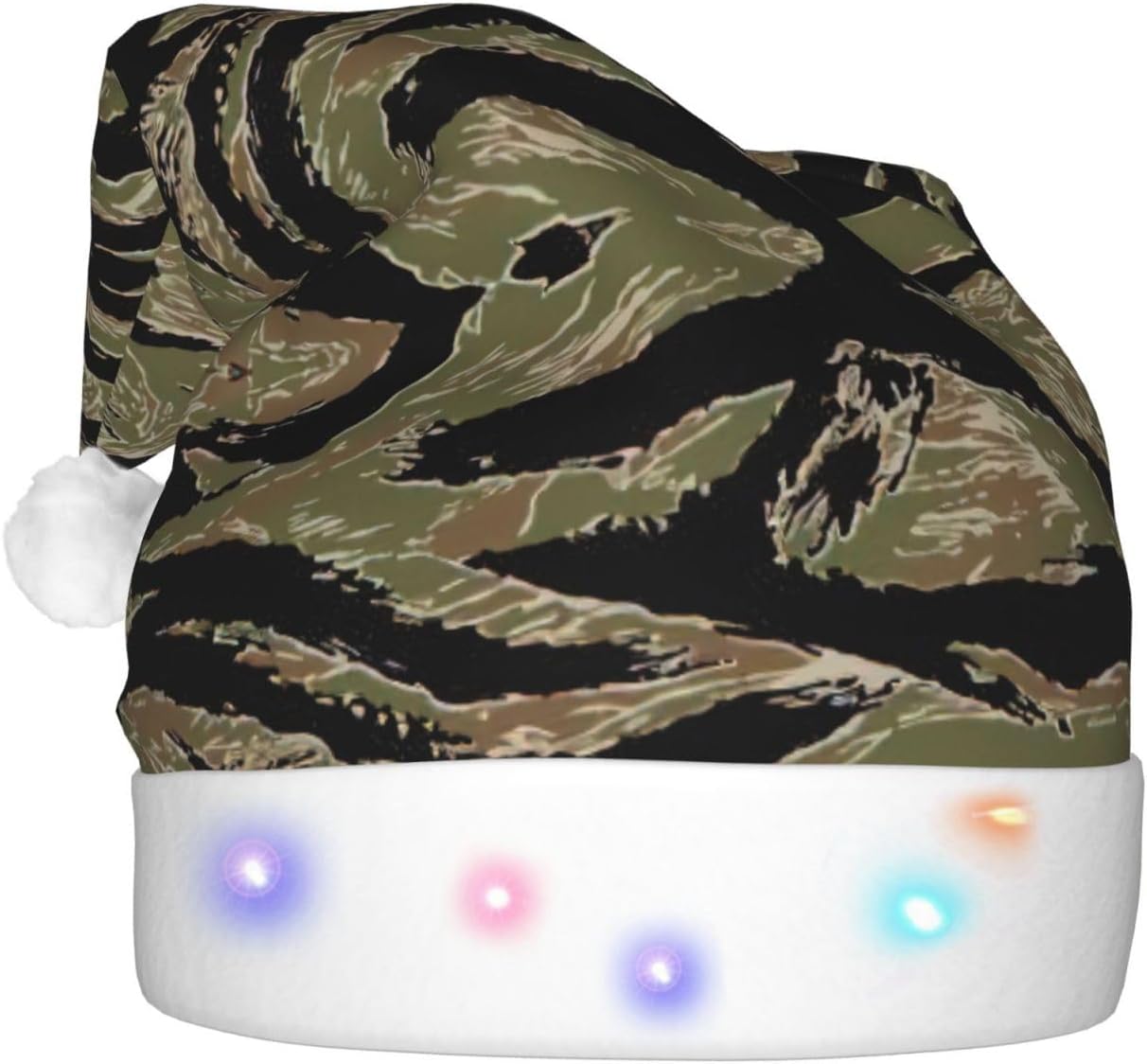 Tiger Stripe Camo Light Up Santa Hat for Adults 1