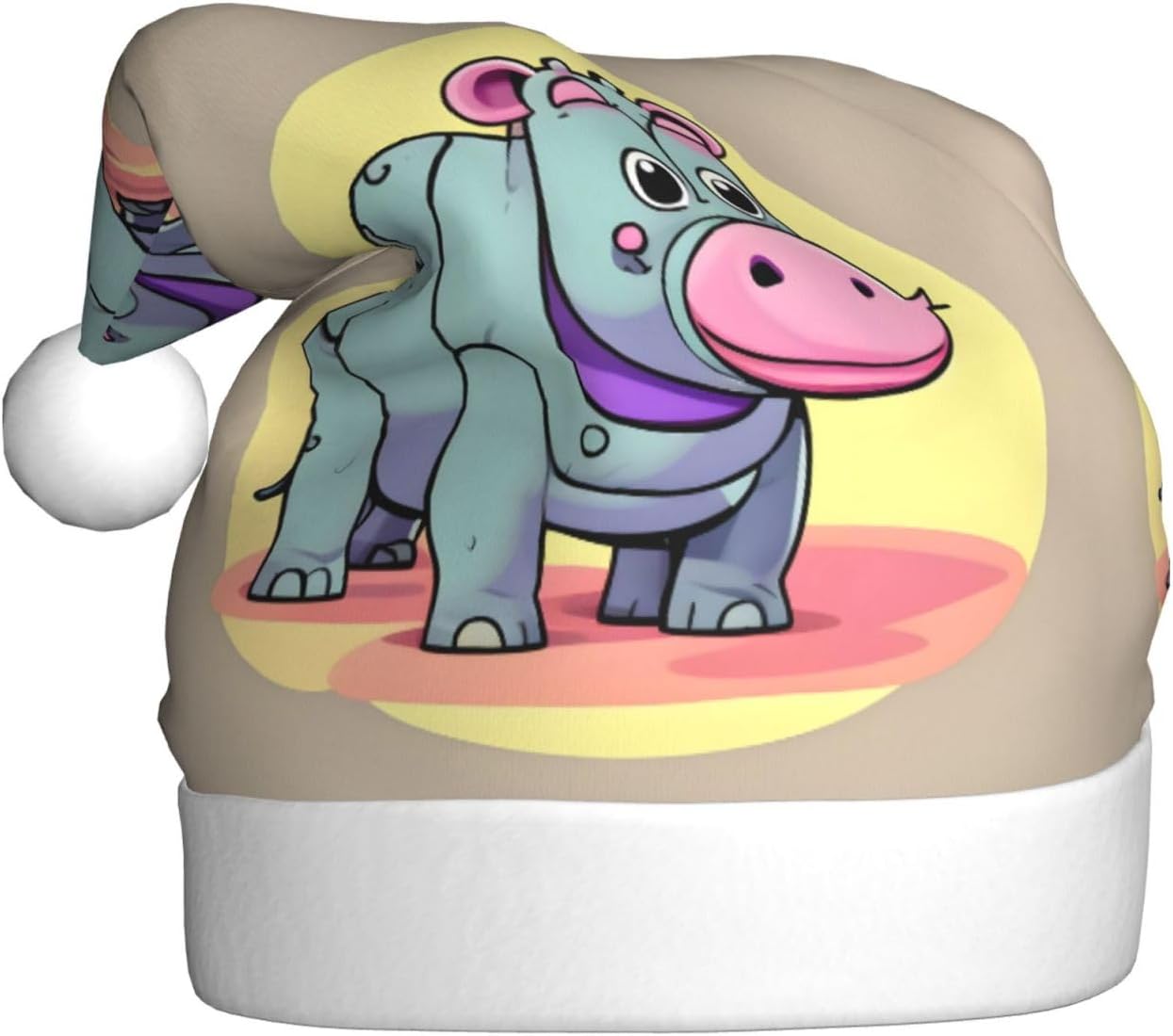 QinZheng Cartoon Hippo Santa Hat Personalized Xmas Gift for Women Adult