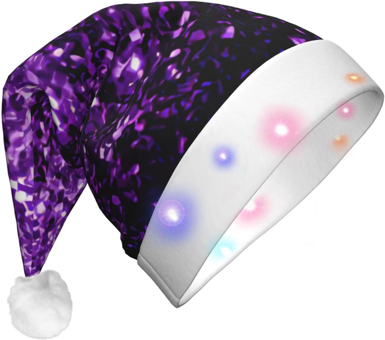Beautiful Purple Glitter Print Christmas Hat with LED