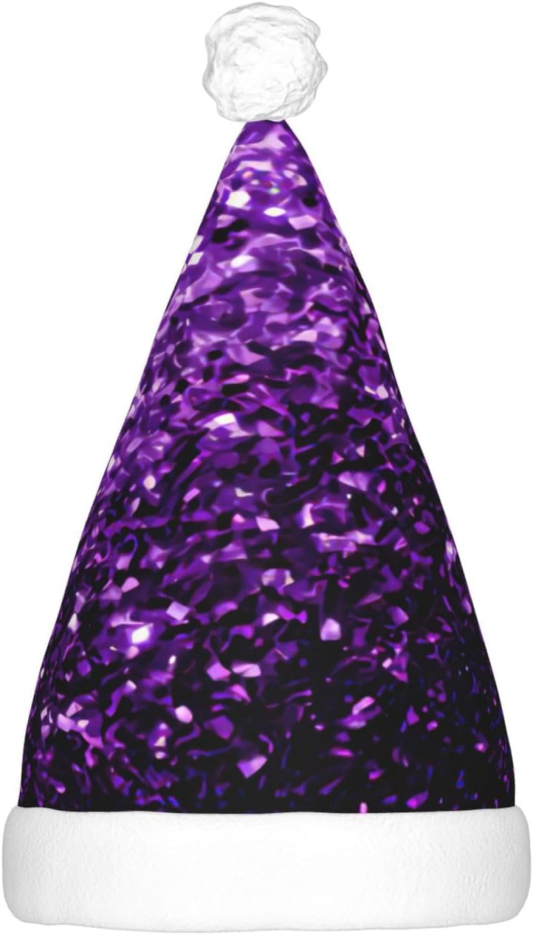 Vibrant Purple Glitter Print LED Christmas Hat For Adults