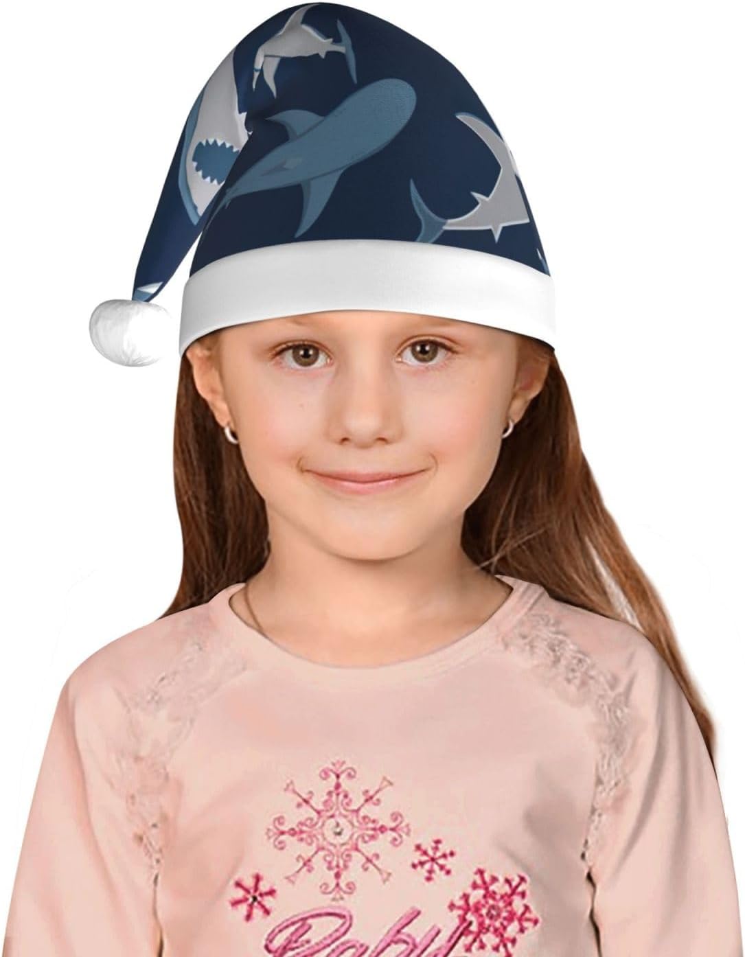 Ocean Shark Print Christmas Santa Hat Small Size