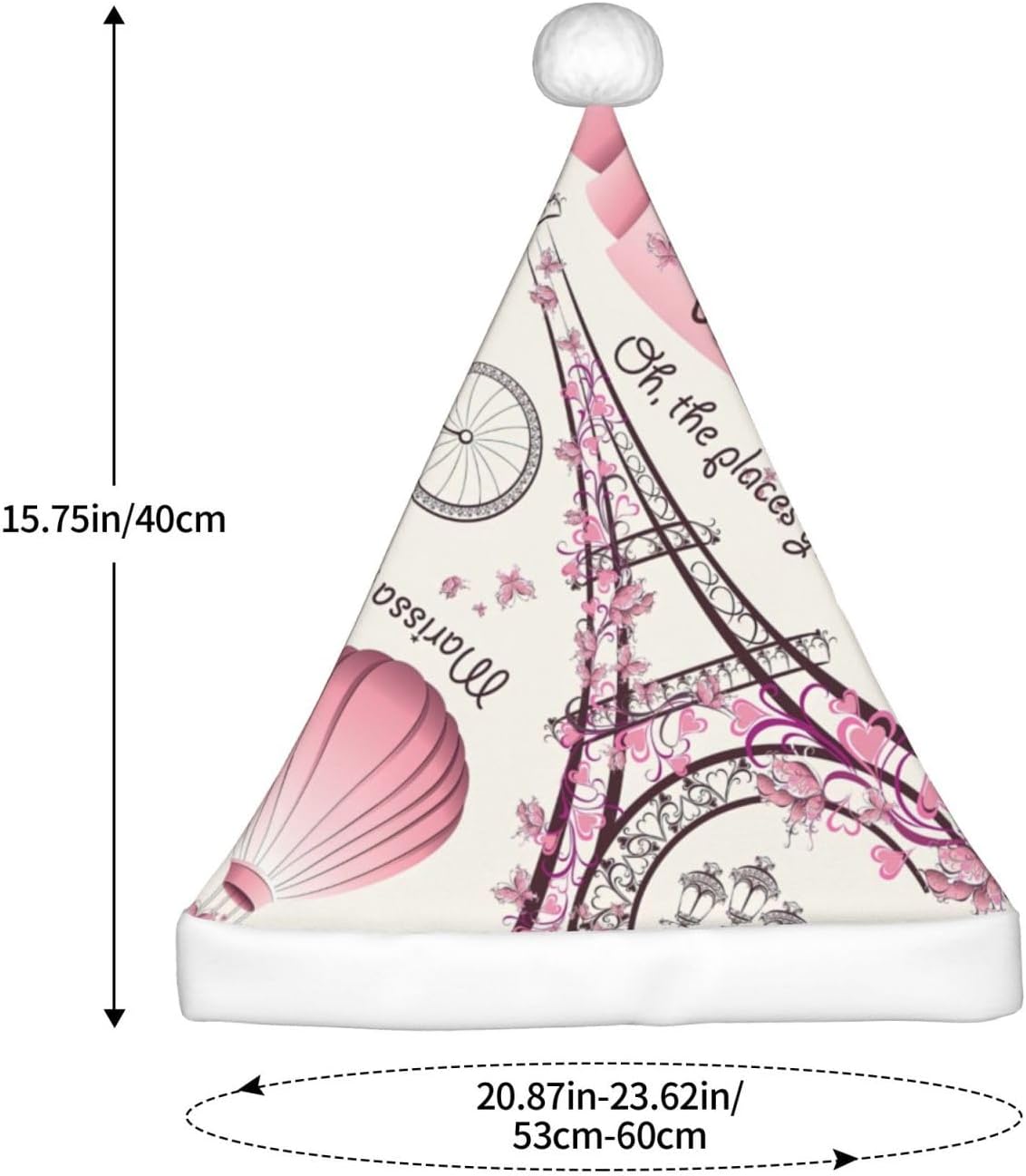 QINZHENG Romantic Paris Butterfly Print Santa Hat for Women