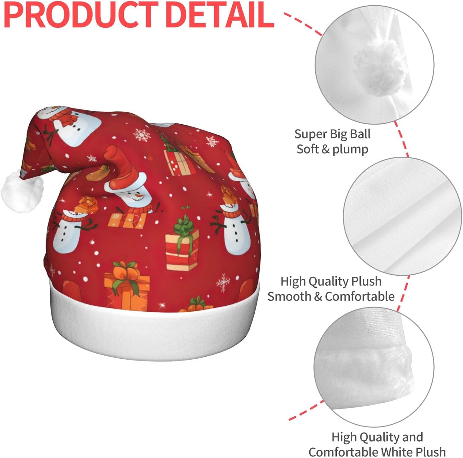 Xmas Gift Snowman Print Santa Hat Plush Light Up for Adult