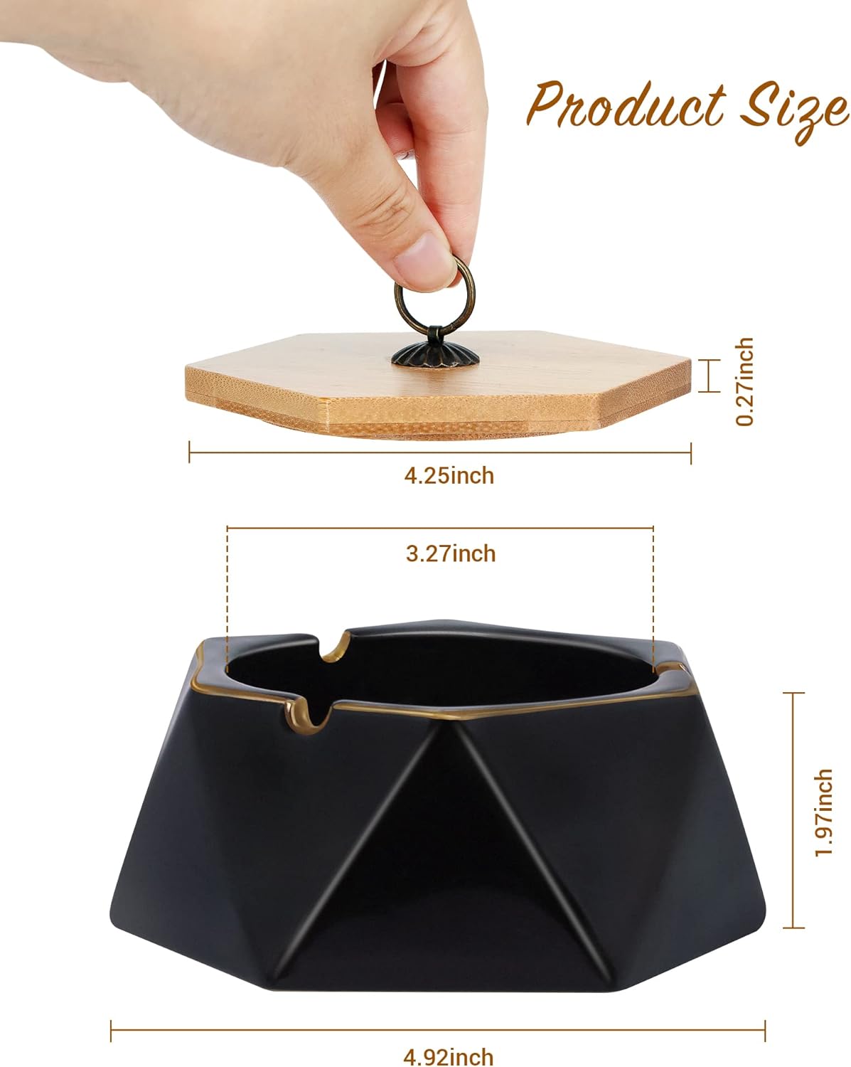 Pink Marble Ceramic Ash Tray with Lid for Home and Office