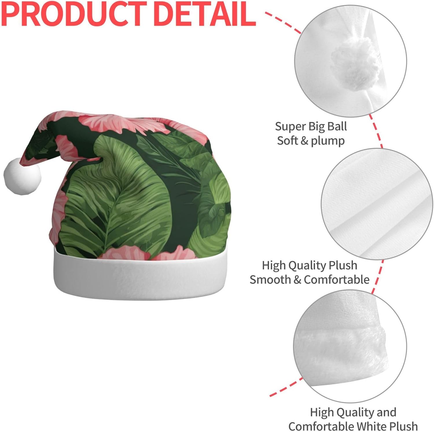 QINZHENG Velvet Santa Hat with Hibiscus Flowers Print