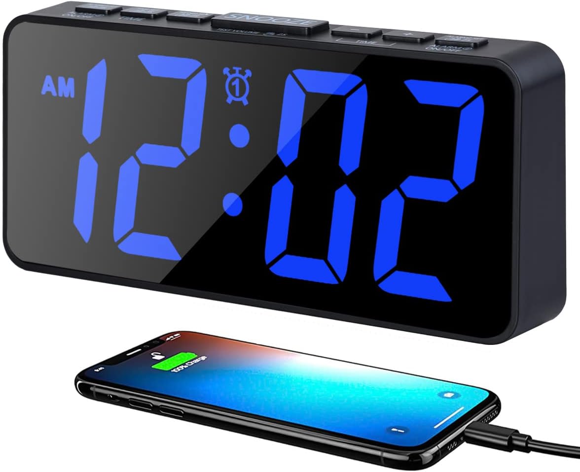 75 Inch Digital Alarm Clock with Dimmer and Dual Alarms