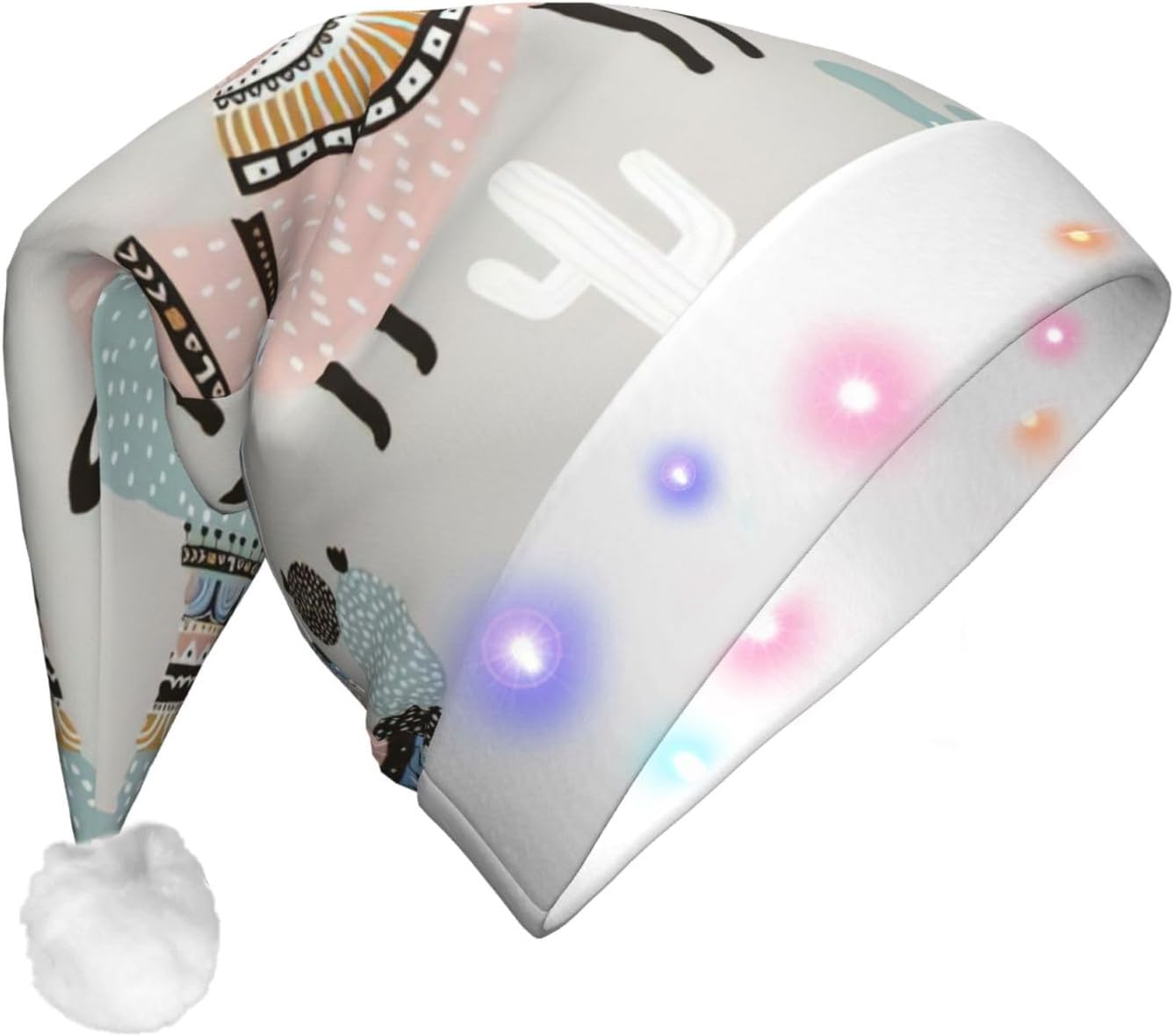 Qin Zhen Llama Cactus Print LED Christmas Hat for Adults