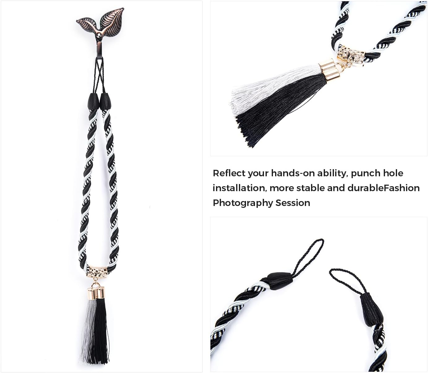 Grey Napoleon Style Curtain Tiebacks with Hooks
