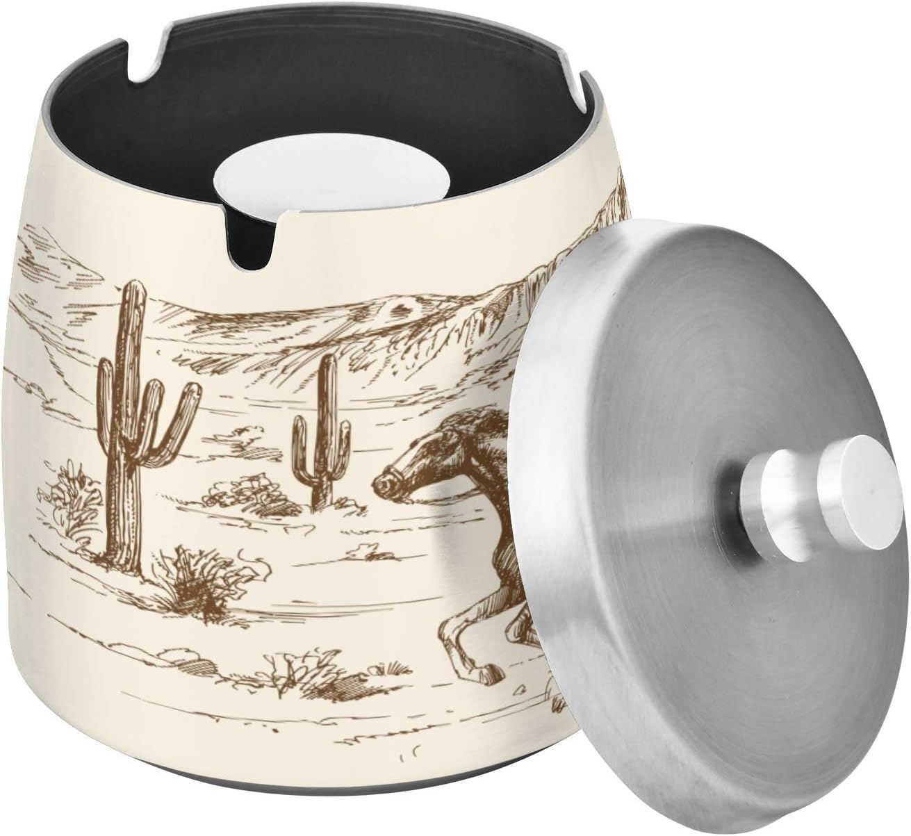 YANENDIE Western Desert Cowboy Ashtray with Lid