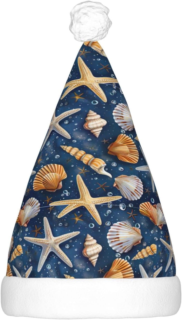 Starfish Seashell Pattern Light Up Santa Hat for Adults