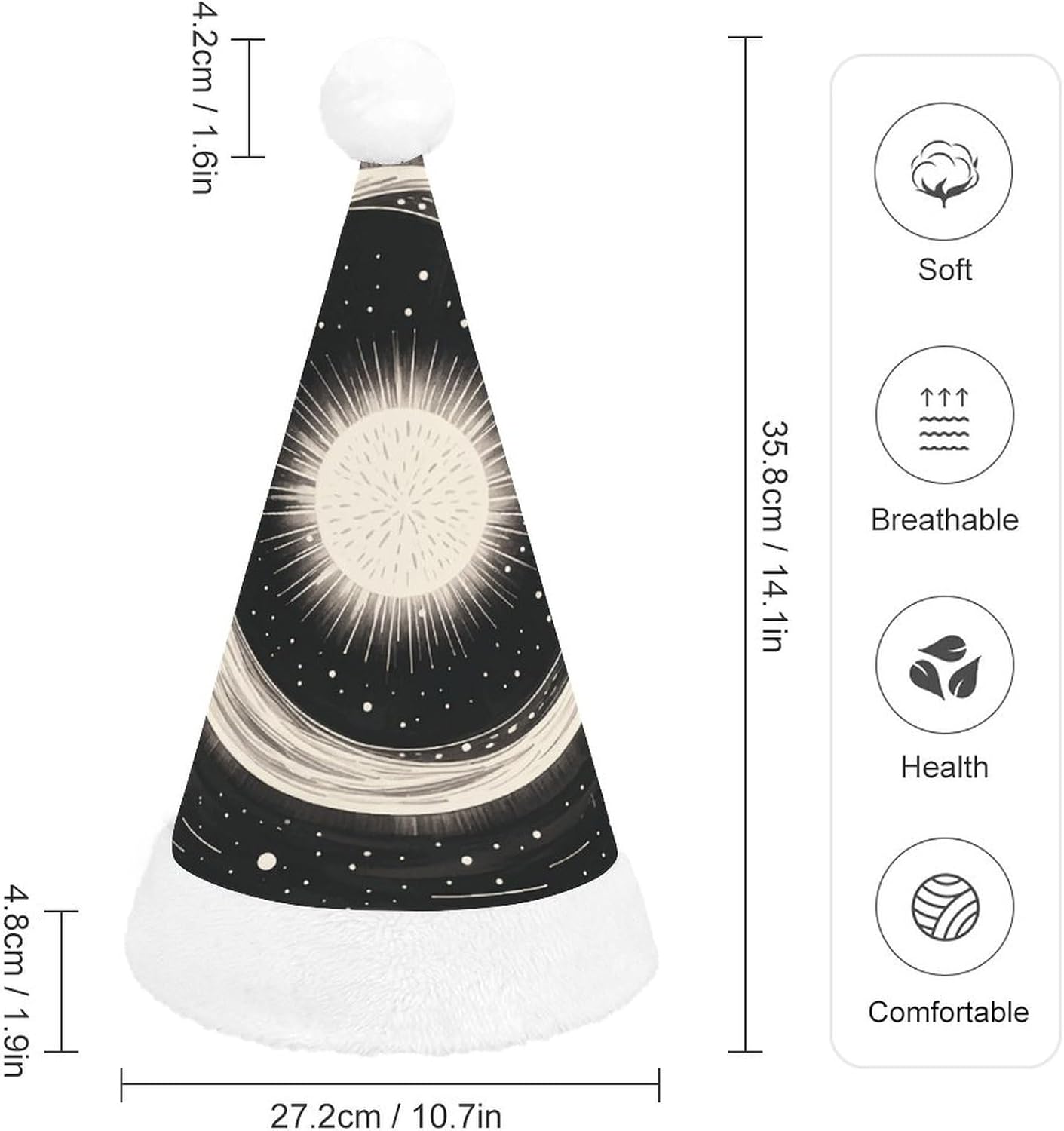 Santa Hat Black White Art Sun Moon Galaxy Christmas Party Headwear
