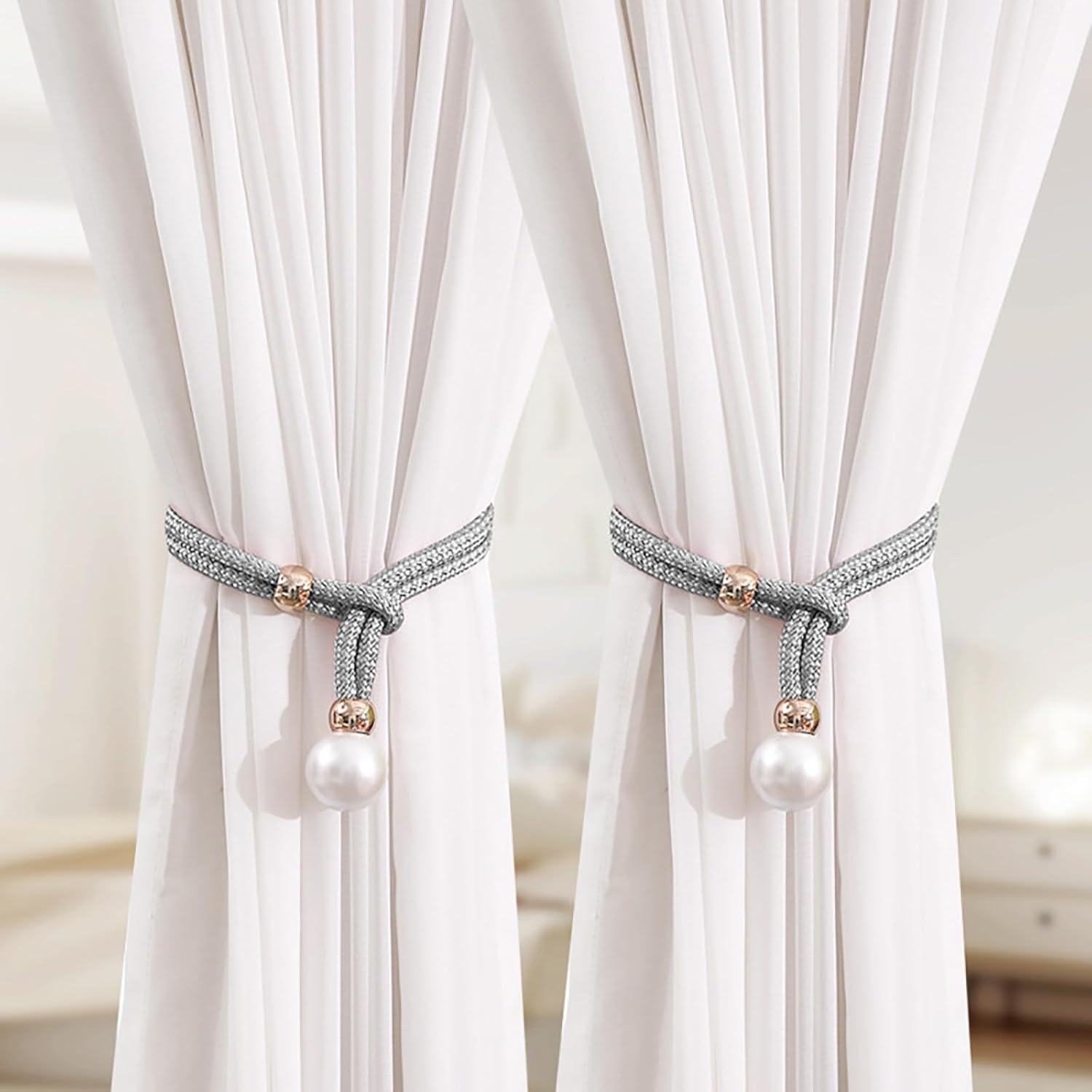 2 Pack Gray Handmade Curtain Tiebacks Holdbacks