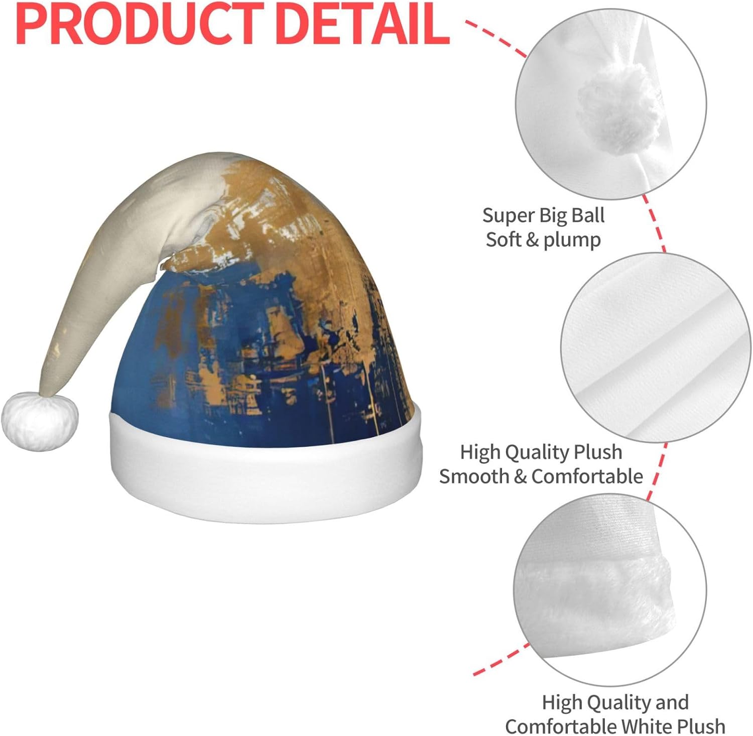 Gold Blue White Print Christmas Santa Hat Small Size 1