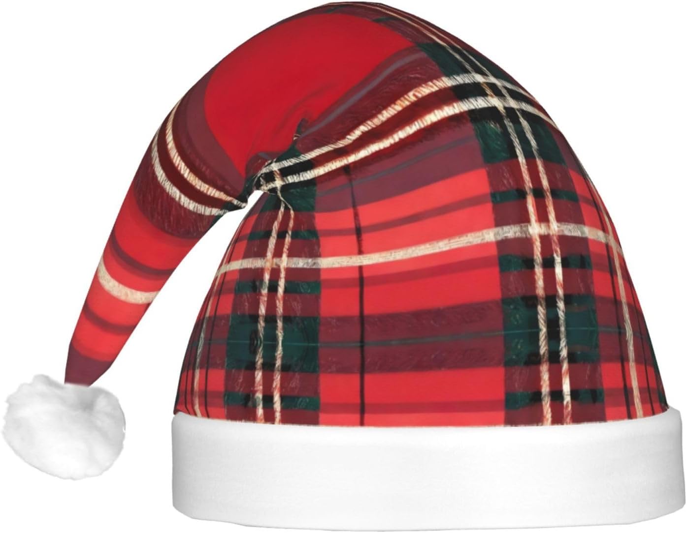 Plaid Red and Black Christmas Santa Hat Plush Light Up for Adults