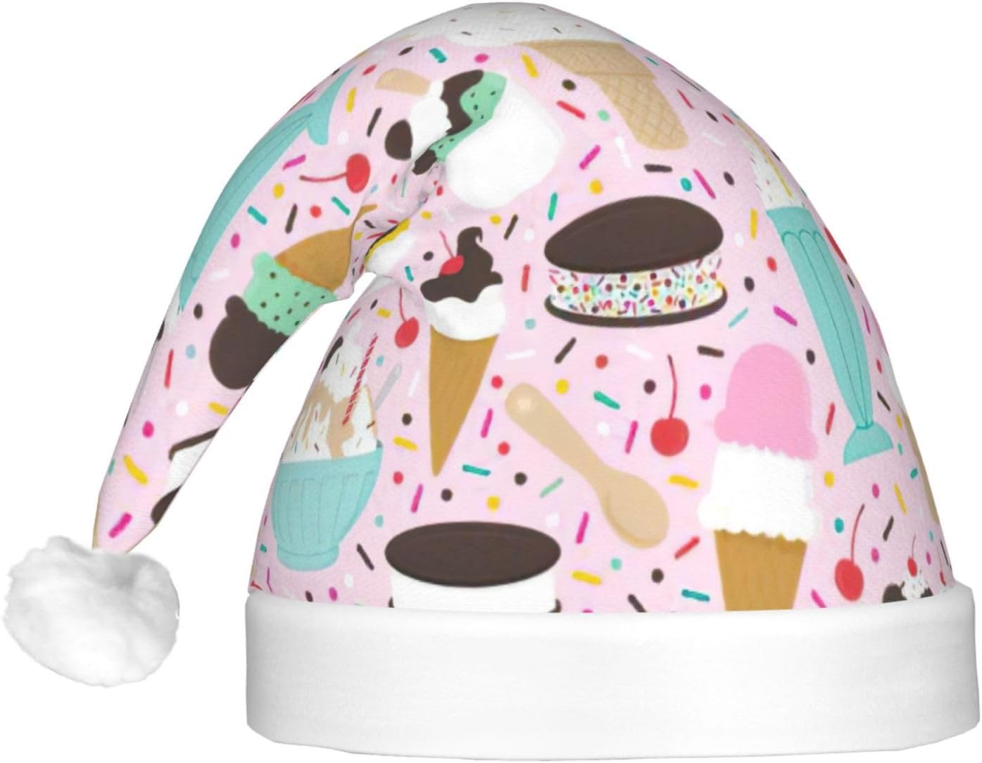 Sweet Ice Cream Santa Hat Plush Light Up Holiday Headwear