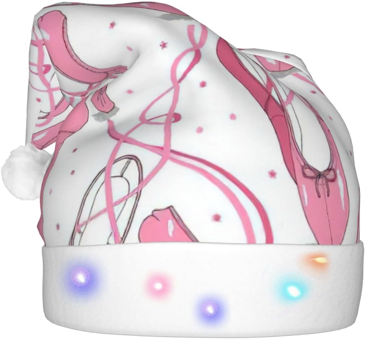 Pink Ballet Shoes Print Christmas Santa Hat for Adults