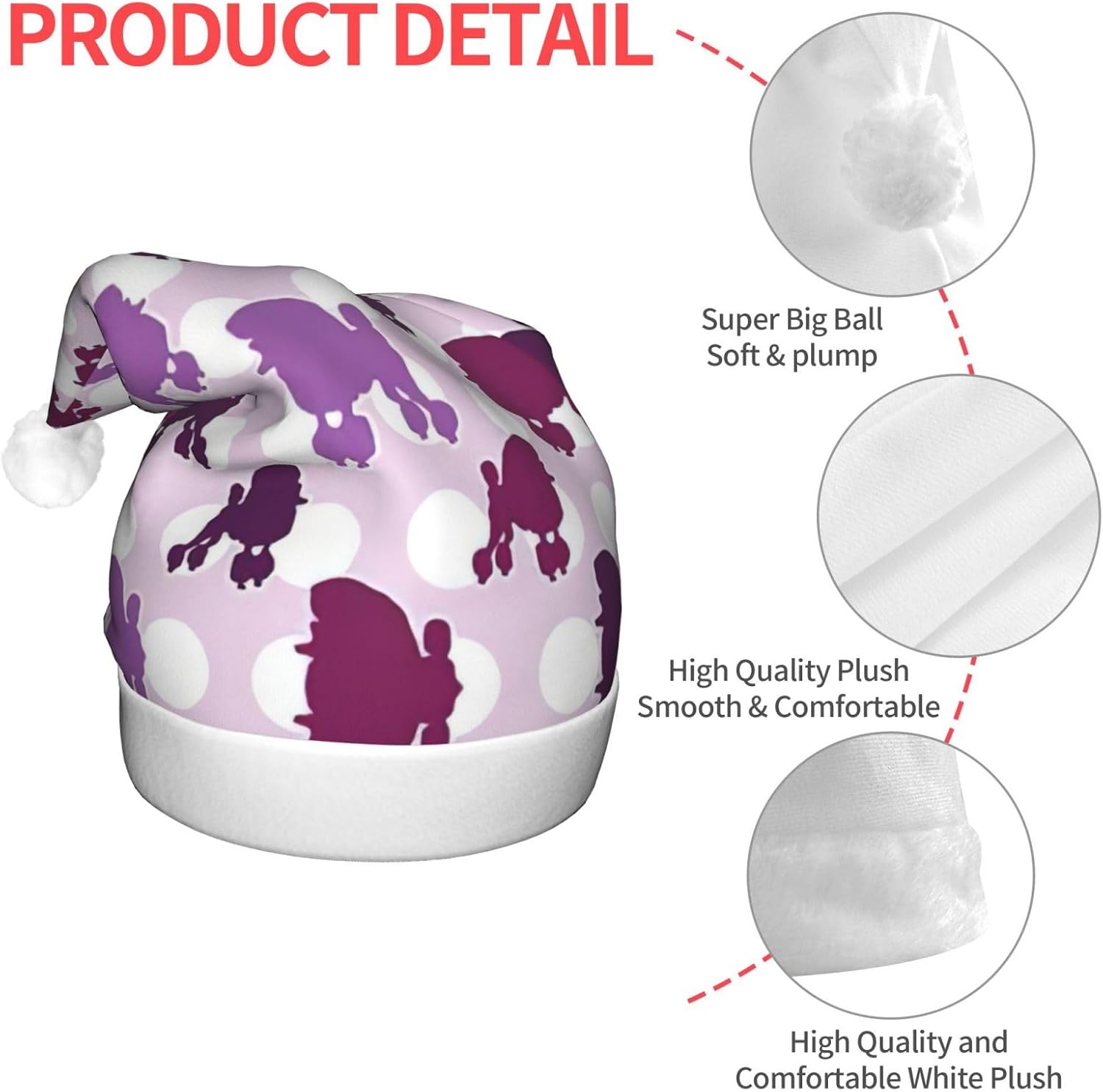 Purple Poodle Polka Dot Christmas Santa Hat for Adults