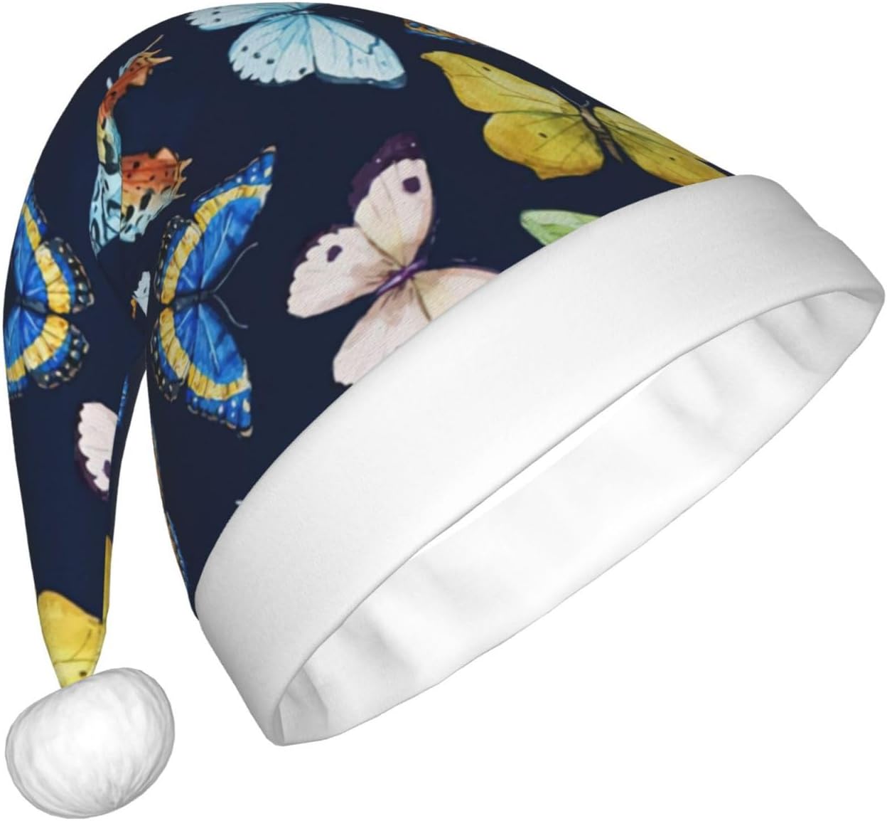 QinZheng Leaf Butterfly Print Santa Hat for Women
