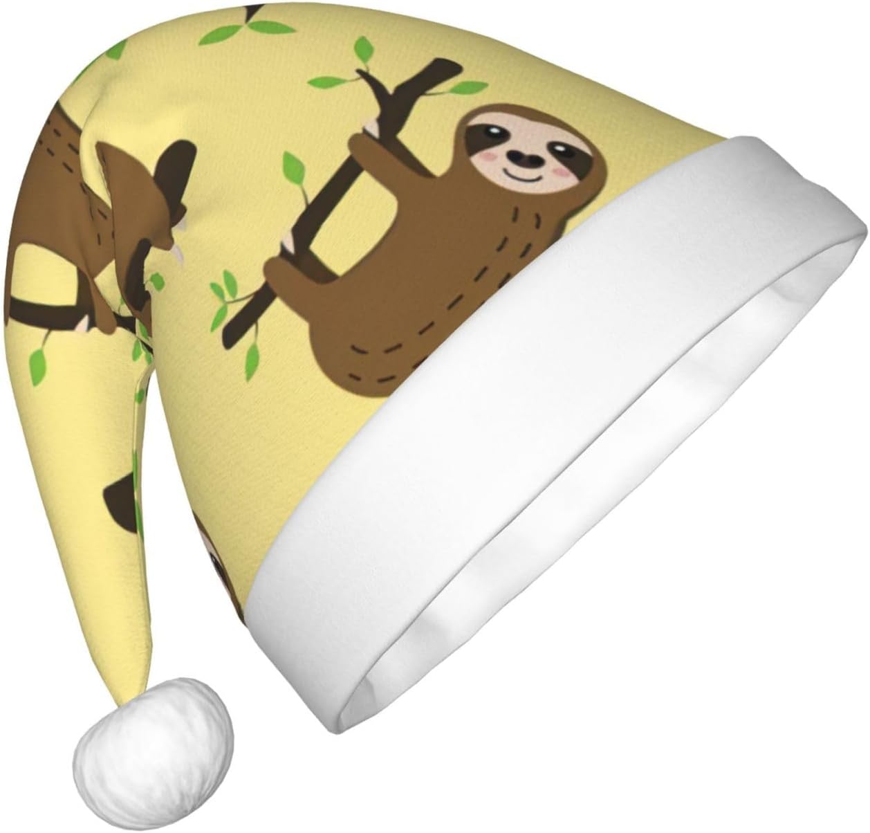 Cute Sloth on Yellow Lemon Print Santa Hat