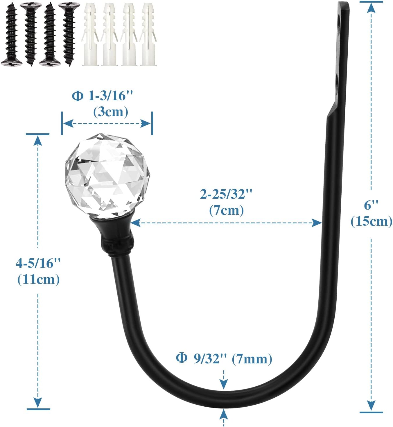 Crystal Curtain Holdbacks Black 4 Pack Heavy Duty