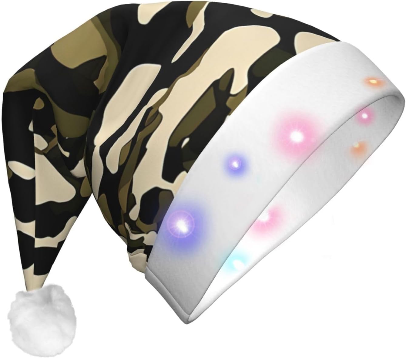 Camouflage Print Light Up Santa Hat for Adults