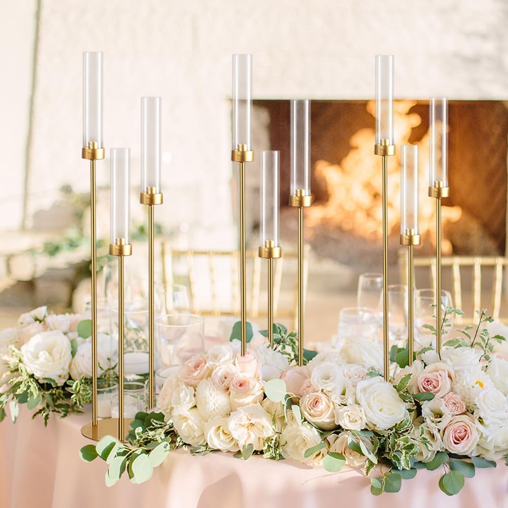 Vincidern 20pcs Gold Candelabra with Acrylic Lampshade