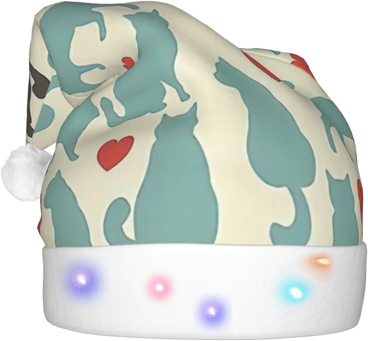 QINZHENG LED Kitty Print Christmas Santa Hat for Adults