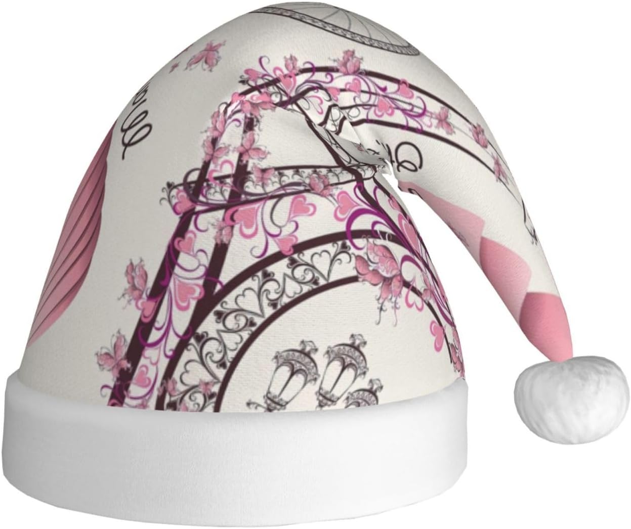 QINZHENG Romantic Paris Butterfly Print Santa Hat for Women