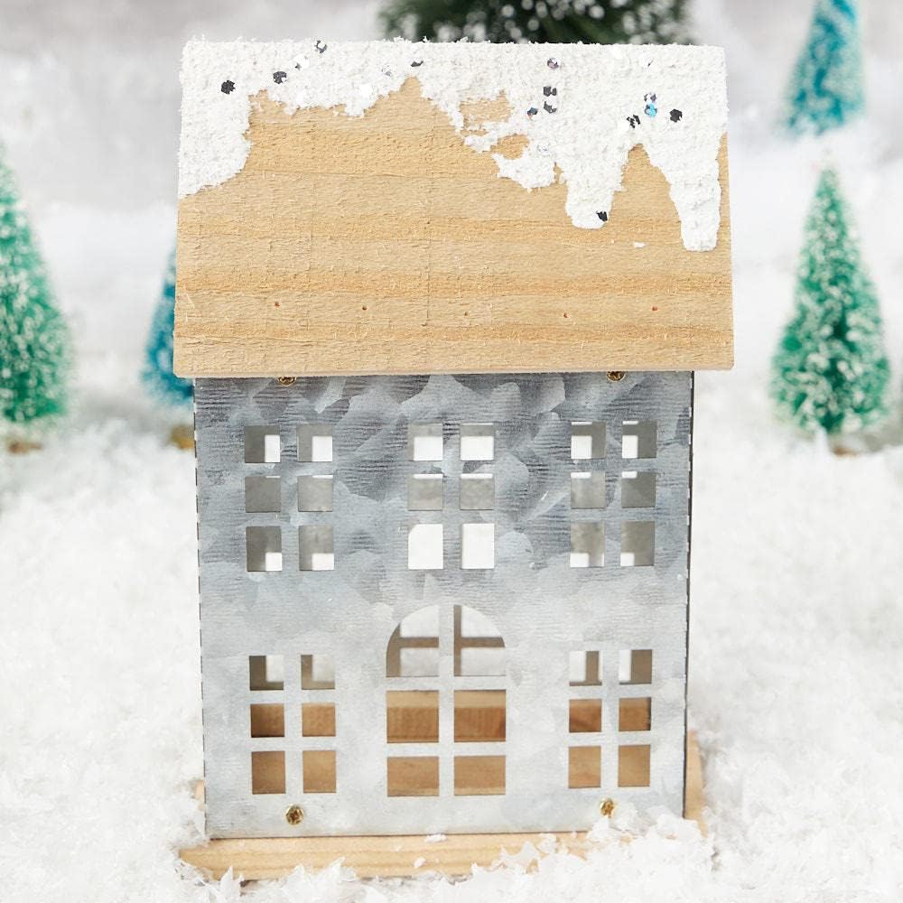 Factory Direct Craft Snowy Colonial Metal Saltbox House for Christmas Displays