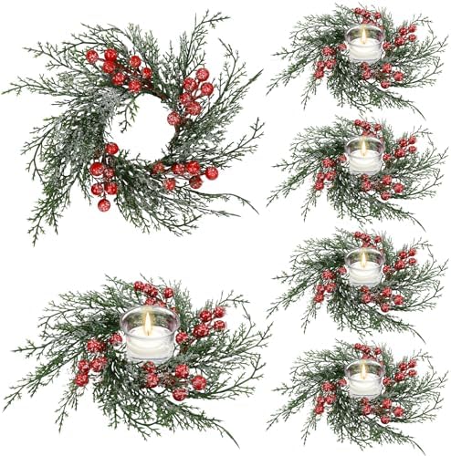 6 Pcs Christmas Candle Rings Wreath Holder