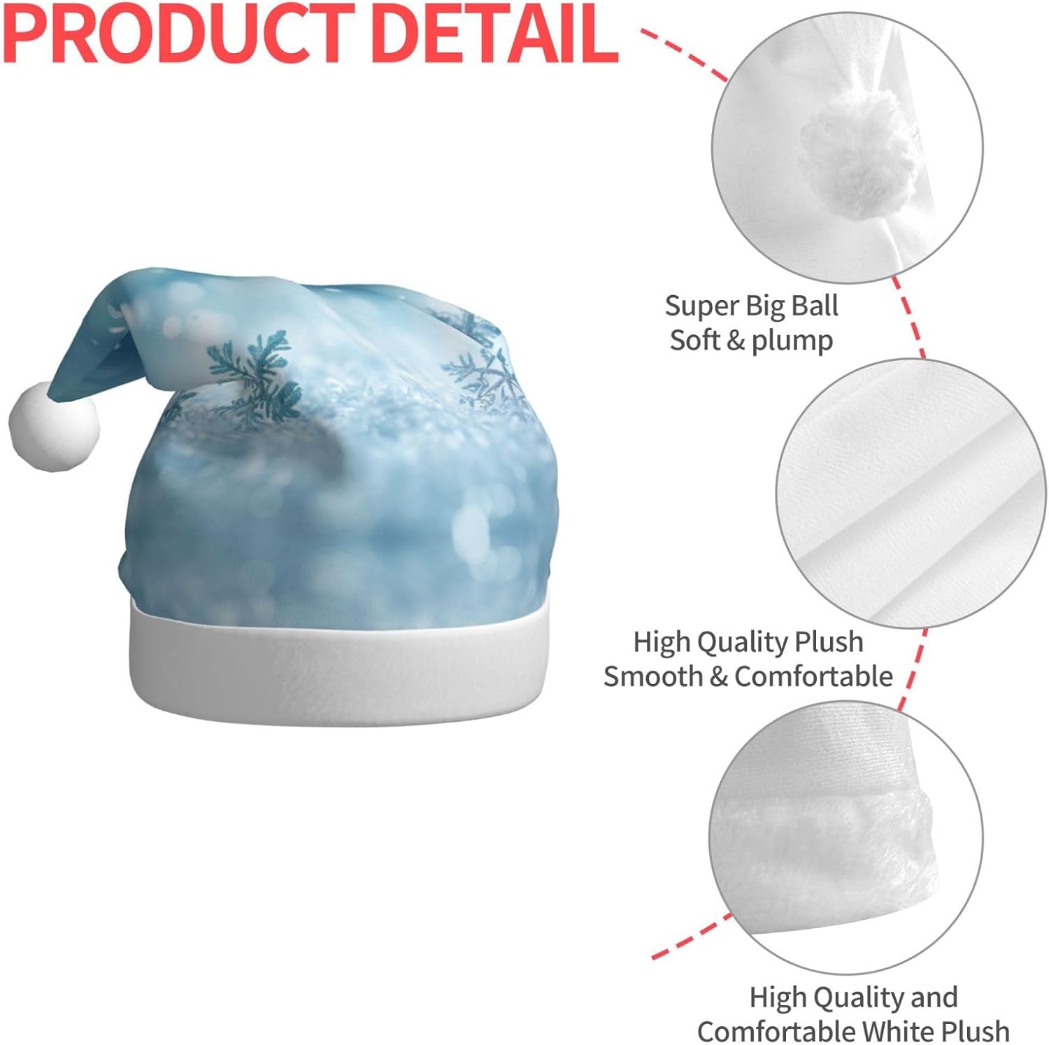 Blue Christmas Snowflake Print Santa Hat Plush Funny Adult Party